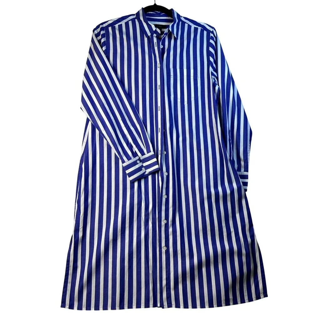 J.Crew Blue White Striped Long-Sleeve Button-Down Shirt Dress XS Preppy Oldmoney - Picture 8 of 13